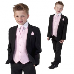 Boys Black & Pink 6 Piece Slim Fit Suit